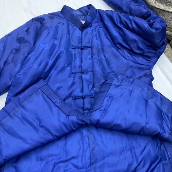 Vintage Blue Kimono Brocade Oriental Puffer Coat Smoking Jacket XL Chinese - Picture 15 of 15